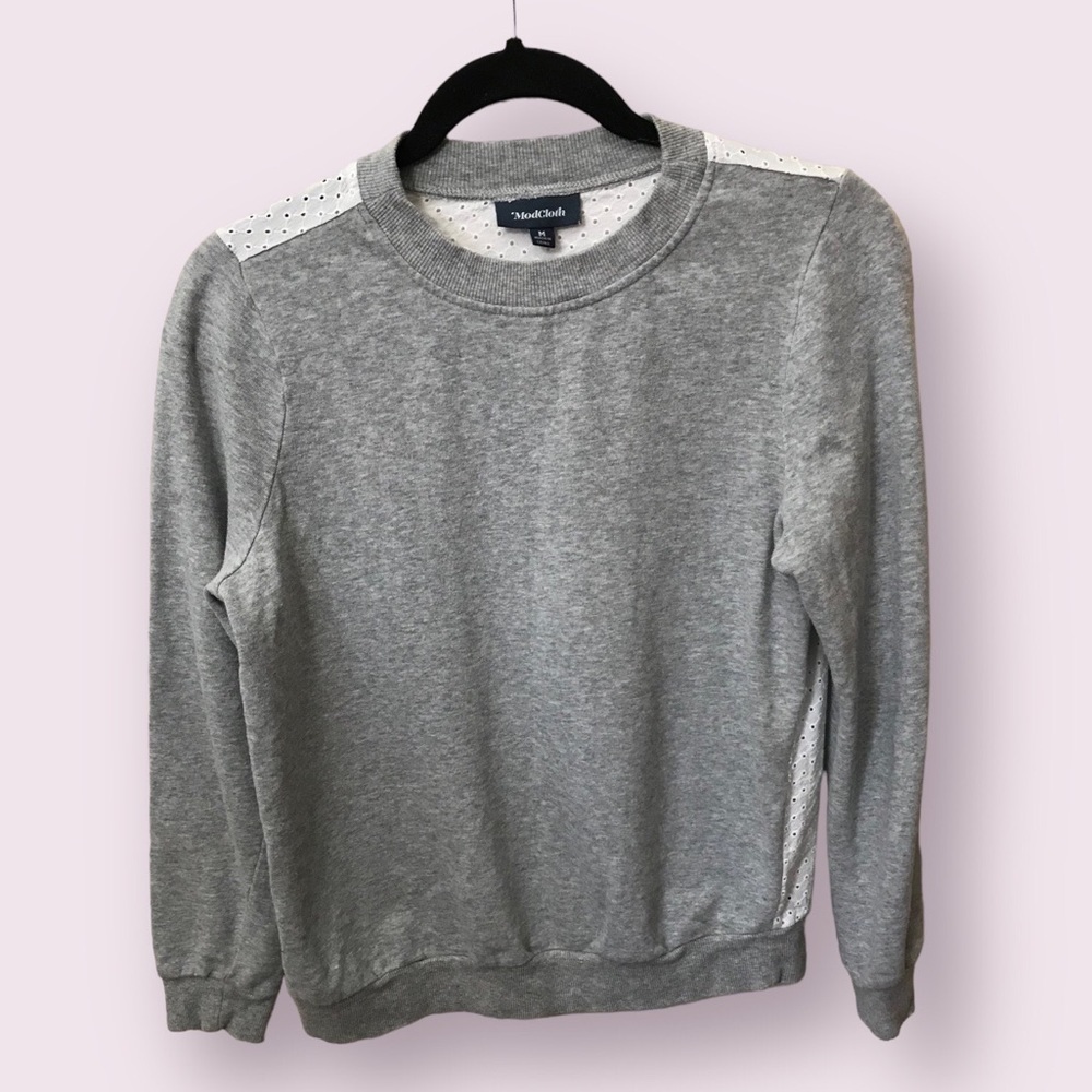 MODCLOTH Womens Cotton Crew Neck Eyelet Back Detail Ribbed Sweatshirt Size M